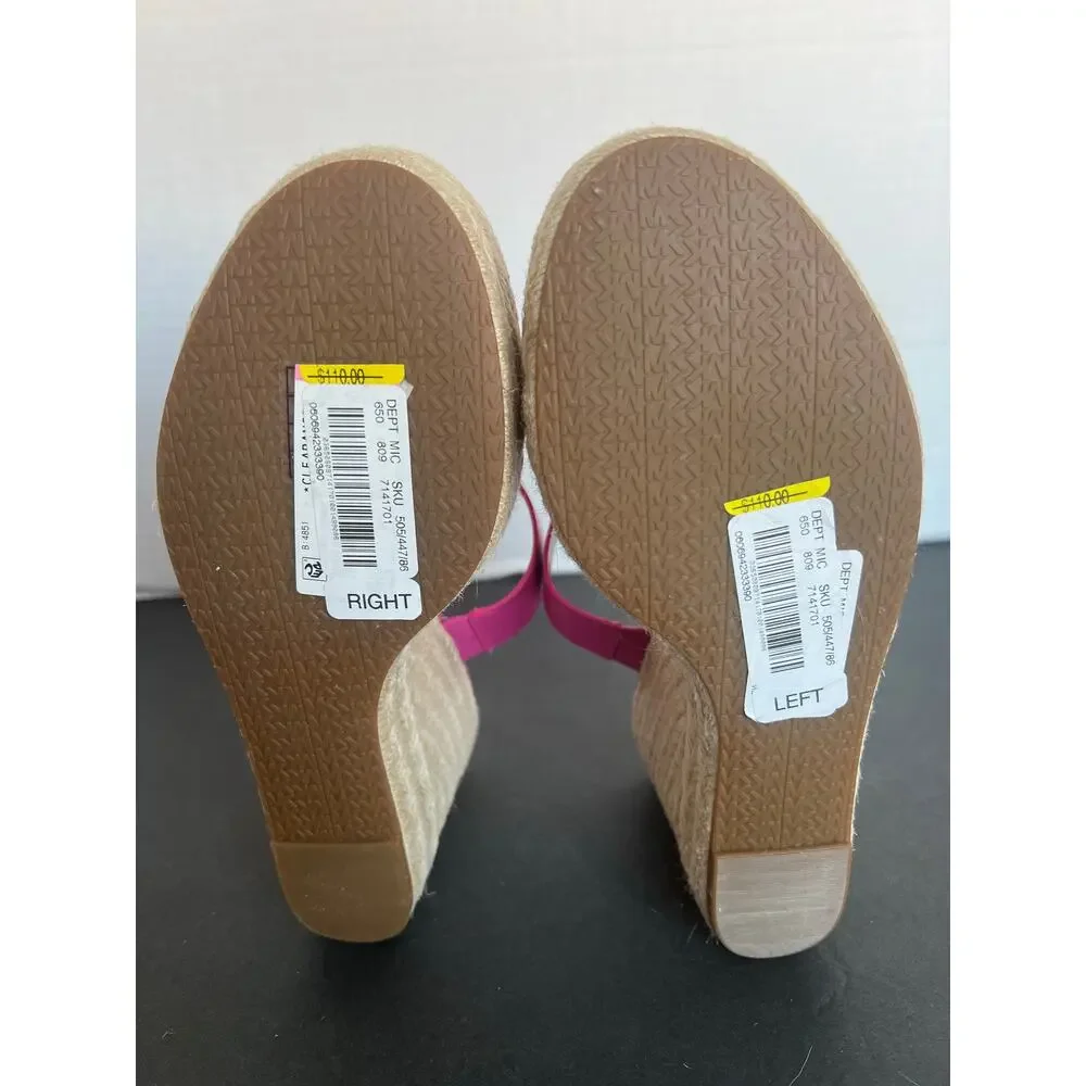 Michael Kors Leather Hot Pink Lucinda Slip On Espadrille Jute Wedge Sandals 10 - Picture 10 of 10